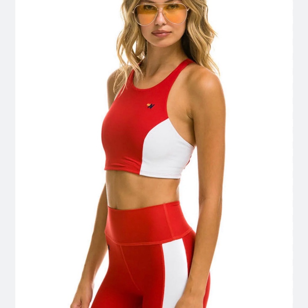 Aviator Nation Set- Red & White Sports bra (L) and Leggings (M)
